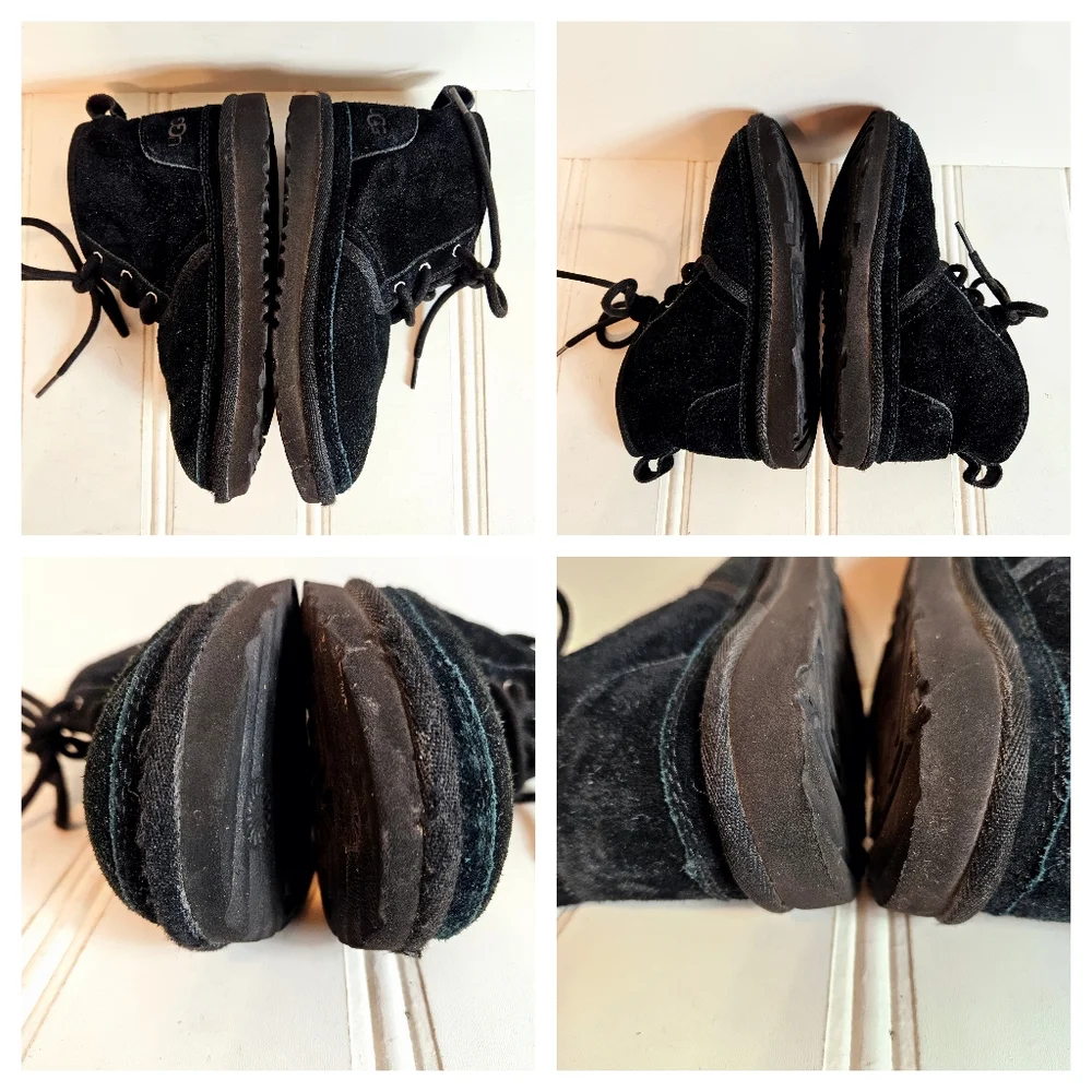 UGG Neumel II Chukka Boots Kids 1 Ankle Suede Wool Lined Lace Up Black Cozy